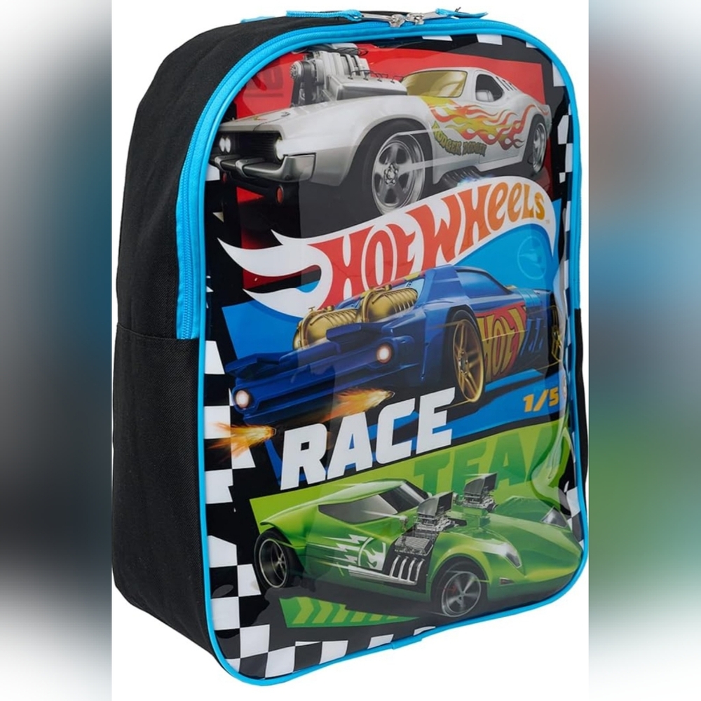 HW Hot Wheels - 15" Backpack Race Cars Boys Kids School Bag - Blue & Black